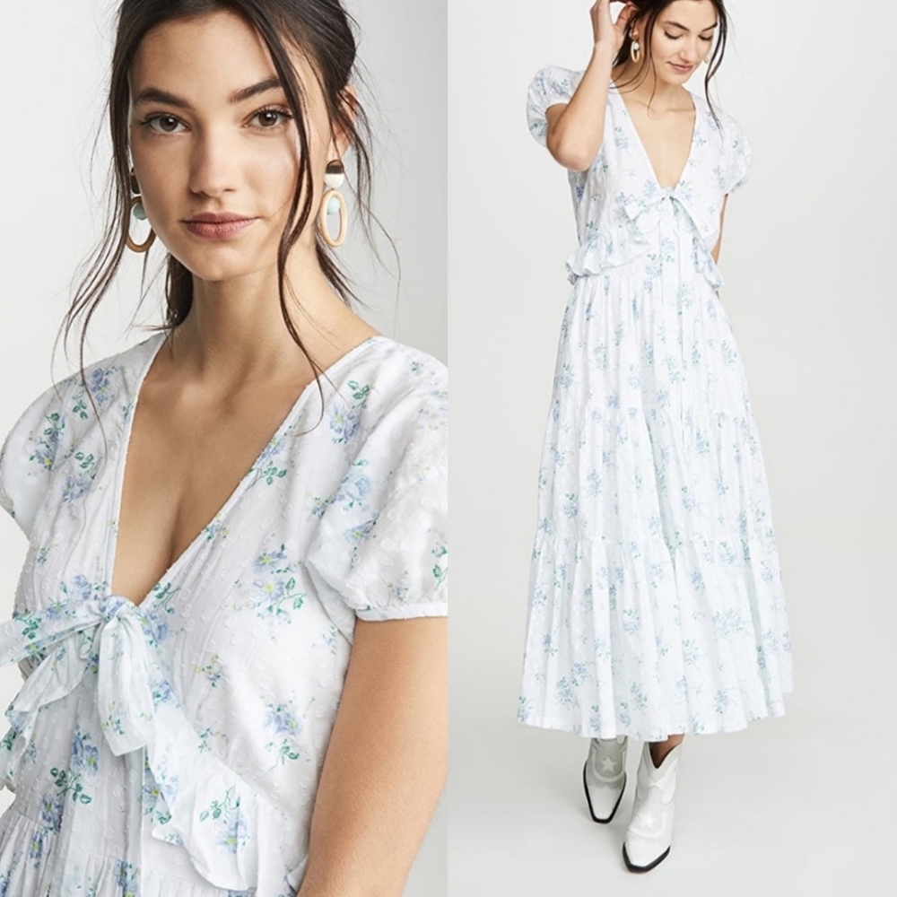Loveshackfancy Carlton Dress In White Cottagecore  Floral 2